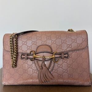 Gucci Blush Pink GG-Embossed Leather Shoulder Bag with Gold Chain